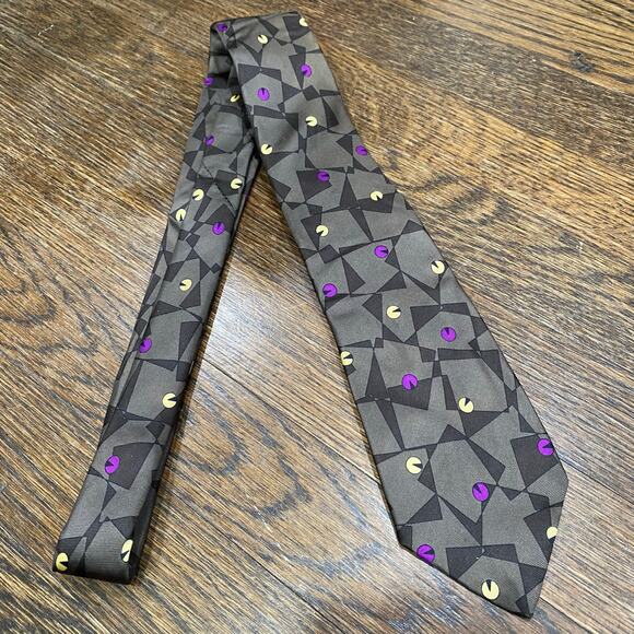 Bill Blass for Saks Fifth Avenue Tie in Grey Purple Abstract Print Silk Necktie - Picture 5 of 8